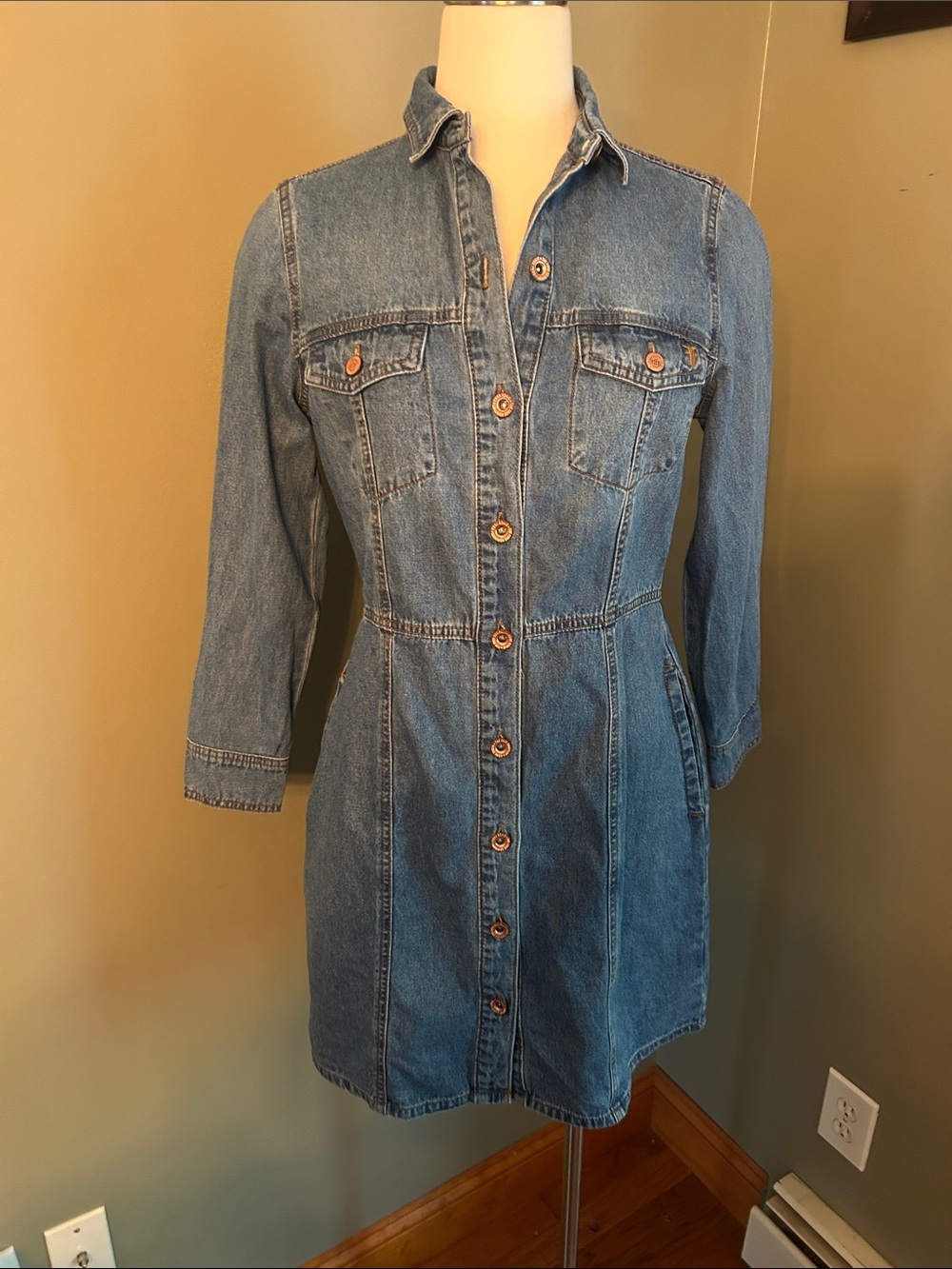 Frye Blue Denim Button-Front Mini Dress